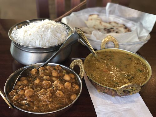 Channa Masala and Dal Fry, Basmati Rice, Roti at Tabla Indian Restaurant in Charlotte