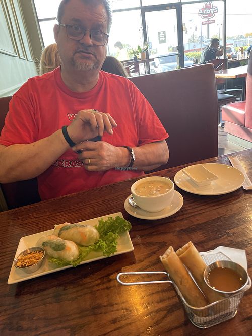 My omnivore enjoyed his shrimp rolls; my spring rolls were delicious! The Tom Kha with vegetables was #perfect !  at Poy Thai and Sushi in Nashville