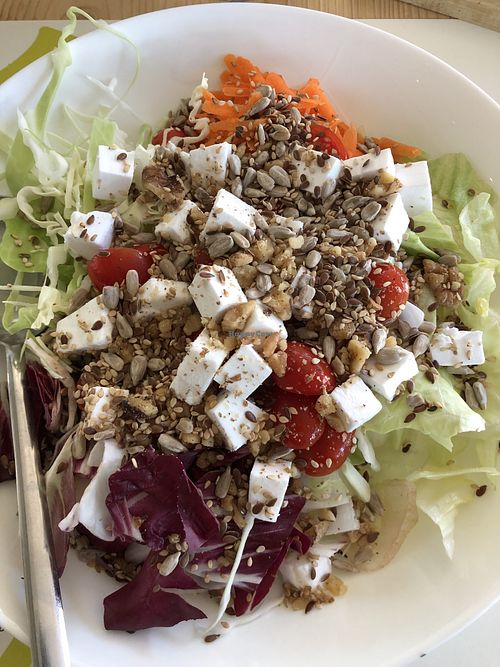 Seed salad with vegan cheese at Integraldo in Majano