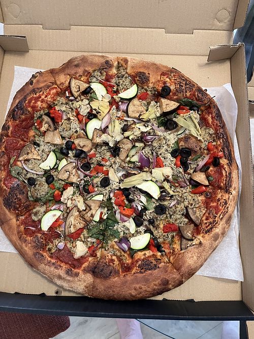 Veggie Head pizza with vegan cheese    at Black Rock Pizza in Captain Cook