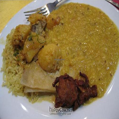 Plate of food from Indian vegetarian buffet at Golden Kinnaree Buffet Restaurant in Phuket