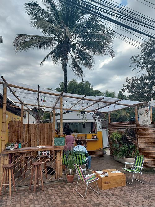 Outdoor seating at Cumbucas in Sao Paulo