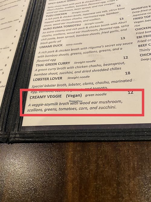 Glimpse at the menu…more vegan options not pictured  at Higuma Ramen & Izakaya in Addison