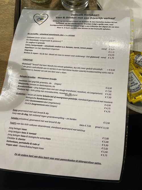 Kaart at Duincafé de Zandwaaier in Overveen