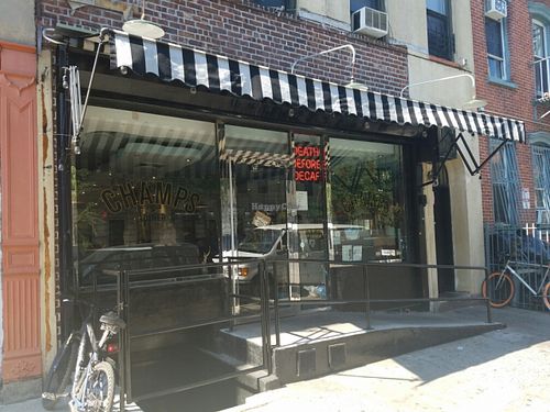 outside at Champs Diner in Brooklyn