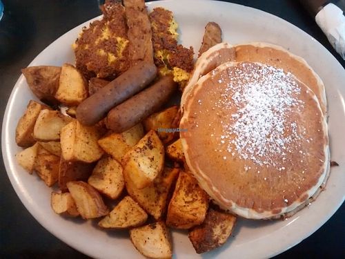 Breakfast Slam with pancakes at Champs Diner in Brooklyn