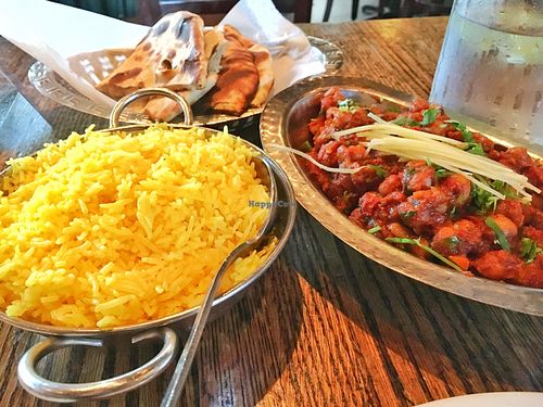 Chana Marsala with “brown” rice and naan at Ambrosia India Bistro in Monterey