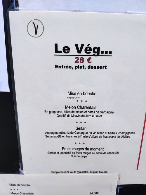 Veg menu at HO' Gastronome in St-germain-du-bois