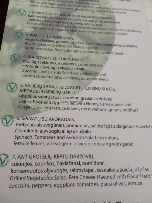 vegetarian choices clearly labeled  at Mano Guru in Vilnius