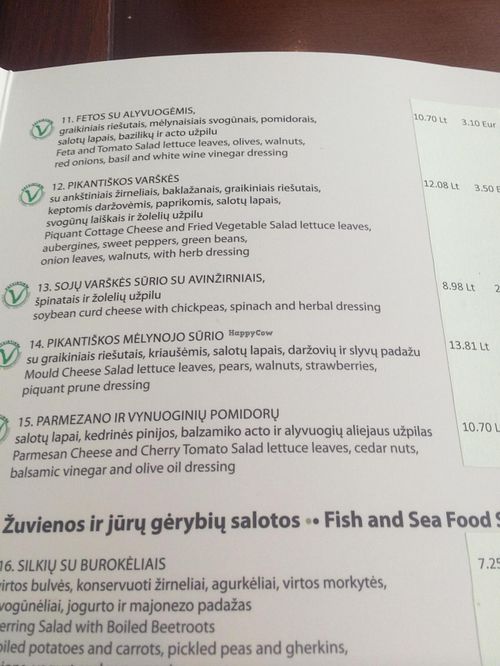 more veg choices with english translations at Mano Guru in Vilnius