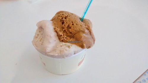 Vegan ice cream (coffee and lemon) at Gelateria il Masgalano in Siena