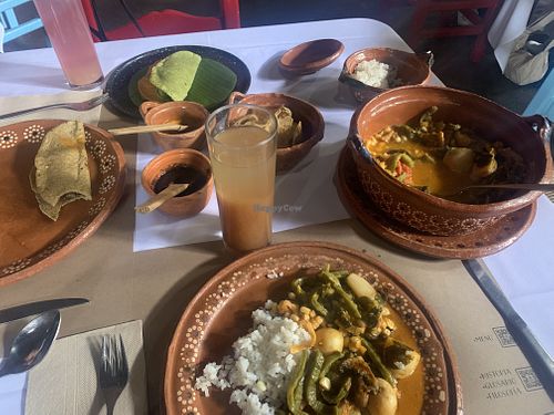 Mixiote vegetariano (stew of veggies) and trio de quesadillas.   at La Gruta Teotihuacan in San Juan Teotihuacan