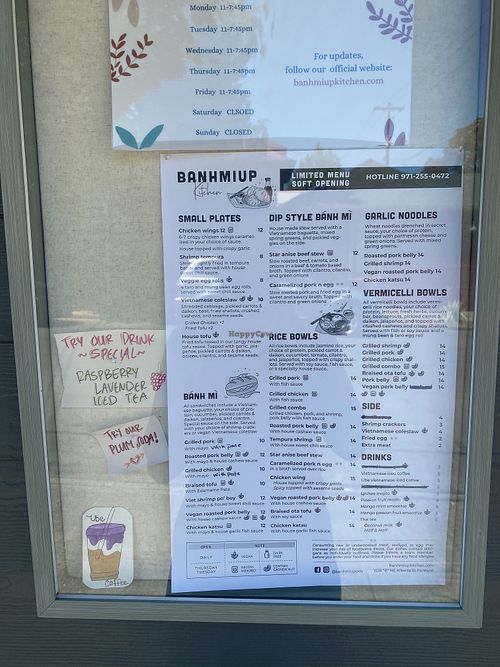 Menu  at BahnMi Up in Portland