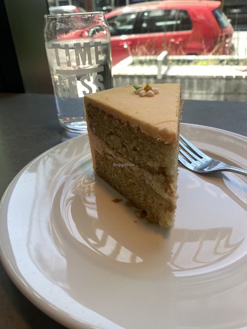Peaches and Cream Cake Slice - Warning It’s Very Sweet 😛💕🍰  at Timeless Coffee - Webster in Oakland