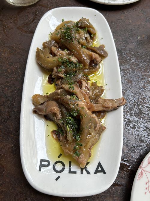 Eggplant and mushrooms starter   at Polka in San Sebastian
