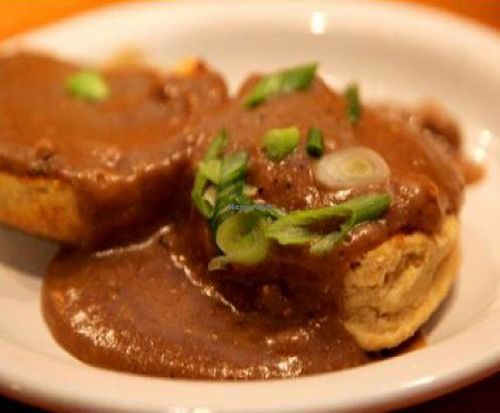vegan biscuits and gravy from vita cafe at Cafe Gertrude in Portland