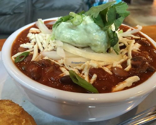 3 Bean Vegan Chili with Vegan Sour Cream at Cafe Gertrude in Portland
