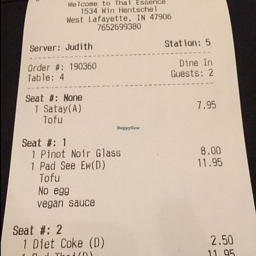 you can ask for vegan sauce! at Thai Essence in West Lafayette