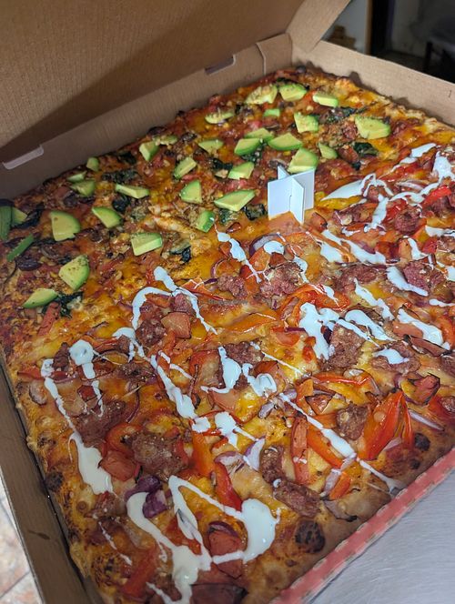 Large square pizza at Woodville Pizza Bar in Woodville South