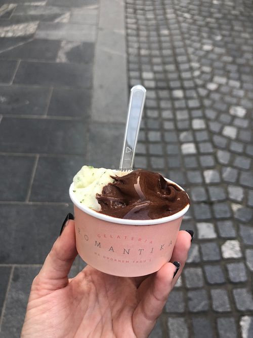 lime and dark chocolate at Gelateria Romantika 2 in Ljubljana