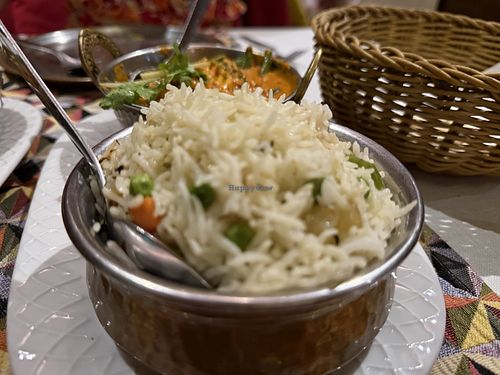 Veggie rice that was made without ghee/butter upon request    at Calcutta in La Marsa