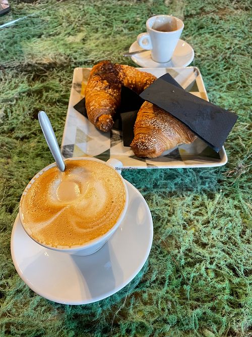 soya cappuccino, espresso, vegan croissants  at Flower Park in Cagliari