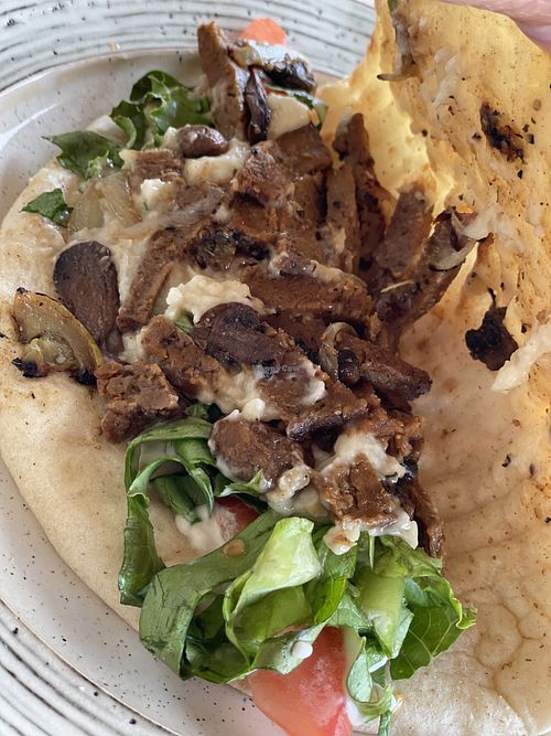 Inside of philly cheese steak  at Vegan 100 in English Harbour