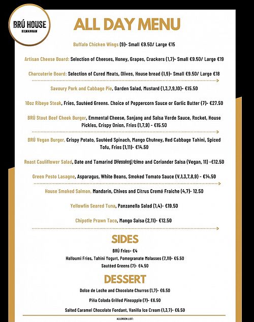 Menu July 2021 at BRÚ House in Dublin