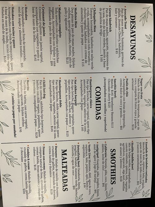 Menu  at Bien Mercado Vegano in Mexico City