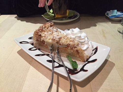 Apple cake--not like all the others. This one is actually light, fresh, and delicious. at Max Pett in Munich