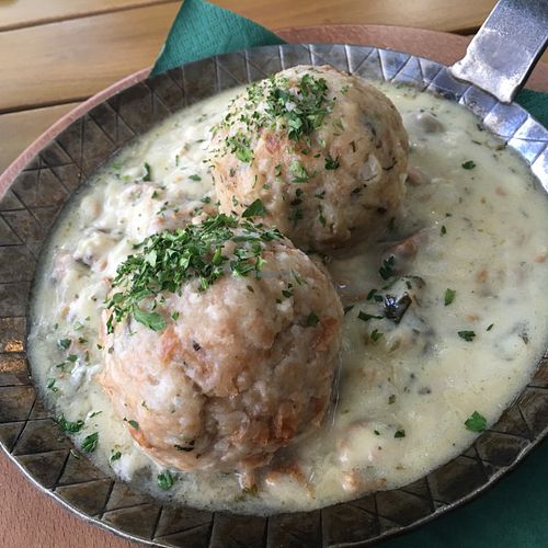 bread dumplings & mushrooms at Max Pett in Munich