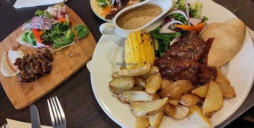 Chicken and Rib combo (with a side order of peppercorn sauce) + Lamb kofta at The Queen Inn in Cwmbran