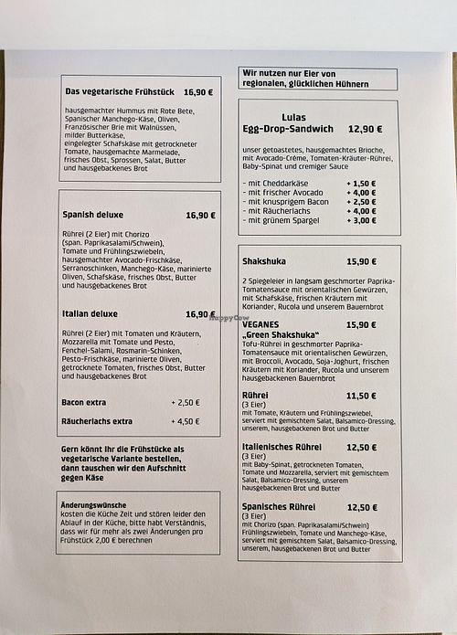 Menu page at Lulab at Lula in Berlin