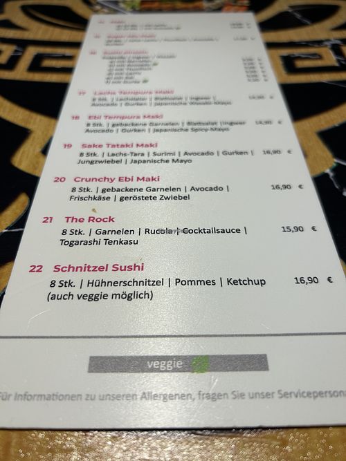 Sushi Karte  at Madame Kim in Rohrbach