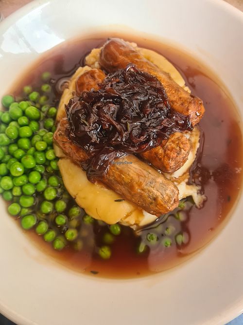 Vegan sausage and mash at Fylingdales Inn in Whitby