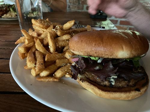 Burger with fries at The Haunt in Savannah
