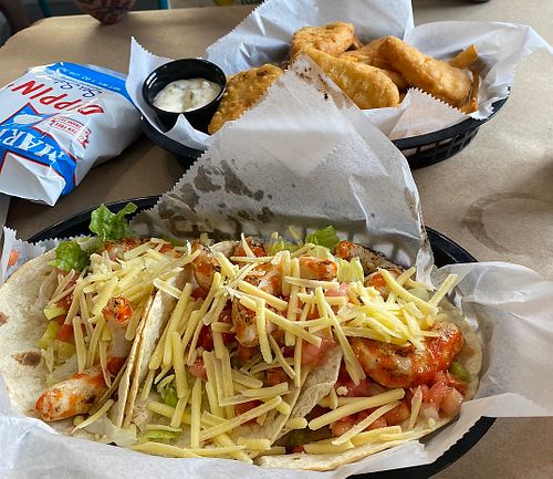 Shrimp tacos and Fishless and chips   at Mug & Mallet in Ocean City