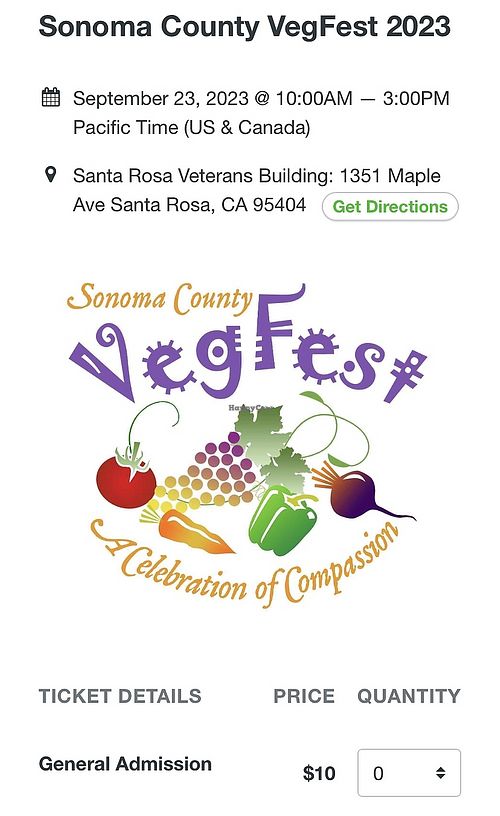 THIS Weekend Entry: $10/EA • Vegan Haven  at Compassionate Living in Santa Rosa