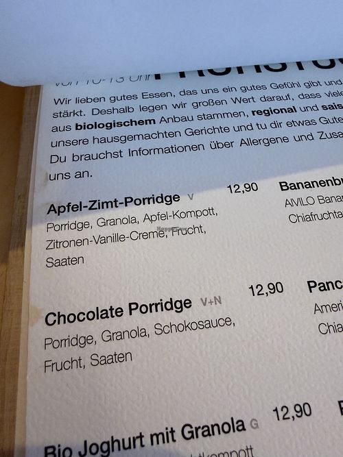 menu  at Café Aivilo in Lingen