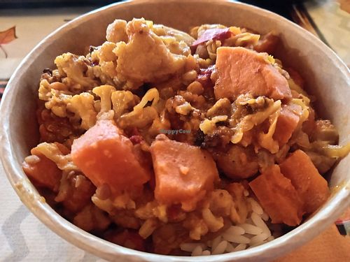 Sweet potato, cauliflower coconut daal rice bowl at Woodland Cafe in Wetherby