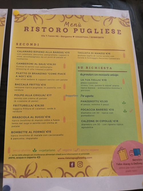 Menu at Ristoro Pugliese in Bergamo