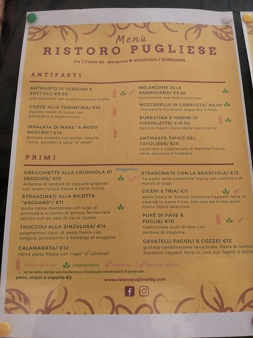 Menu at Ristoro Pugliese in Bergamo
