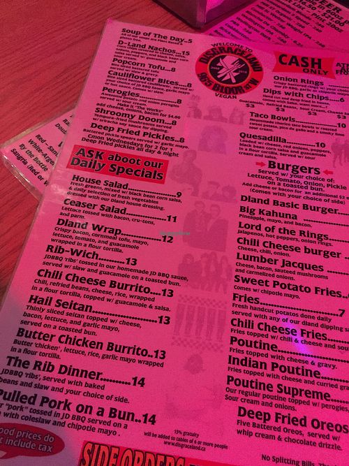 Menu. Rib dinner is a favourite at Disgraceland in Toronto