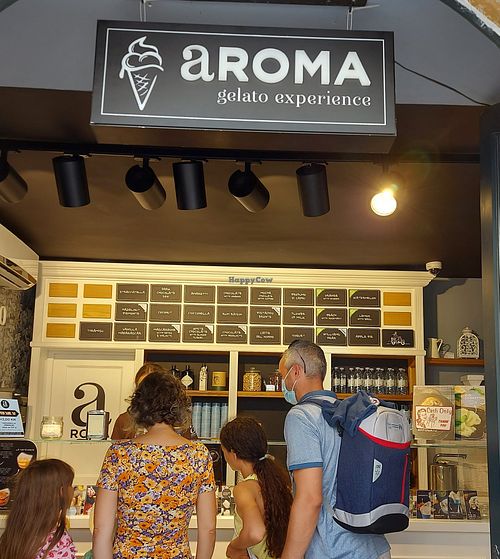 The vegan tastes are on the right with the Green color (orange, lemon, peach, pear, watermelon) at Aroma Gelato Experience in Dubrovnik