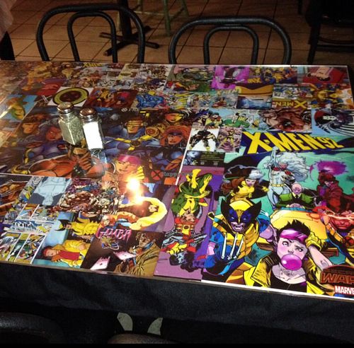 Awesome comic-themed tables at Doomie's Home Cookin' in Hollywood