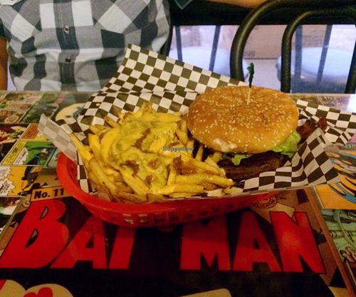 vegan bacon burger with chili cheese fries at Doomie's Home Cookin' in Hollywood