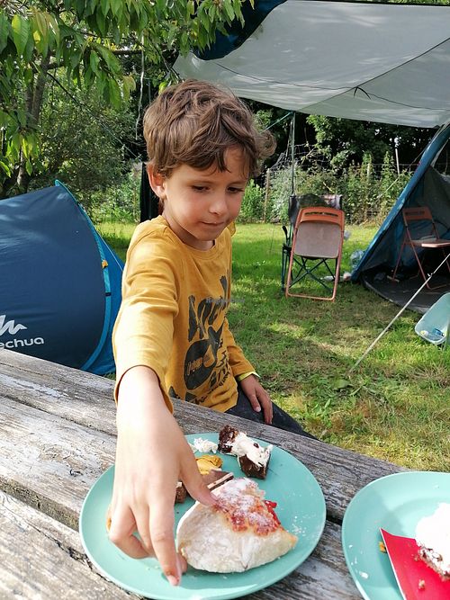 My son enjoying himself at Moulin d'Elise in Morlaix