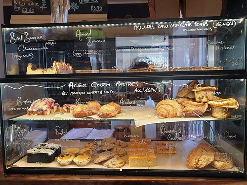 Sweet pantry full 2nd row vegan with the flapjacks vegan and bottom chocolate cream cake at Little Green Refills in Abergavenny