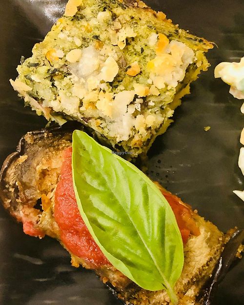 Potato “gattò” and aubergine roll  at Idem Con Patate in Turin