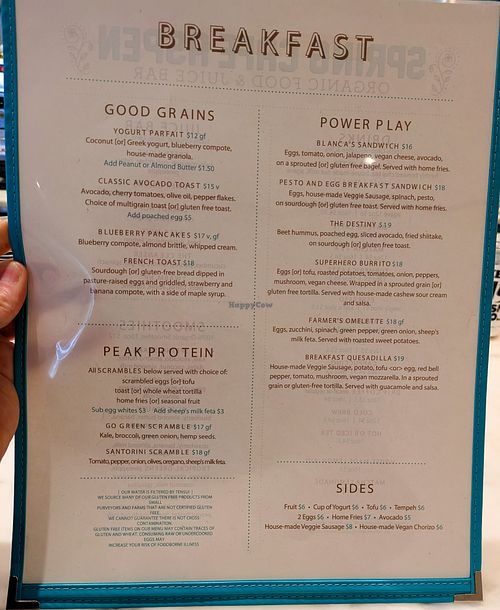 Menu page at Spring Cafe Aspen at Spring Cafe Aspen in New York City